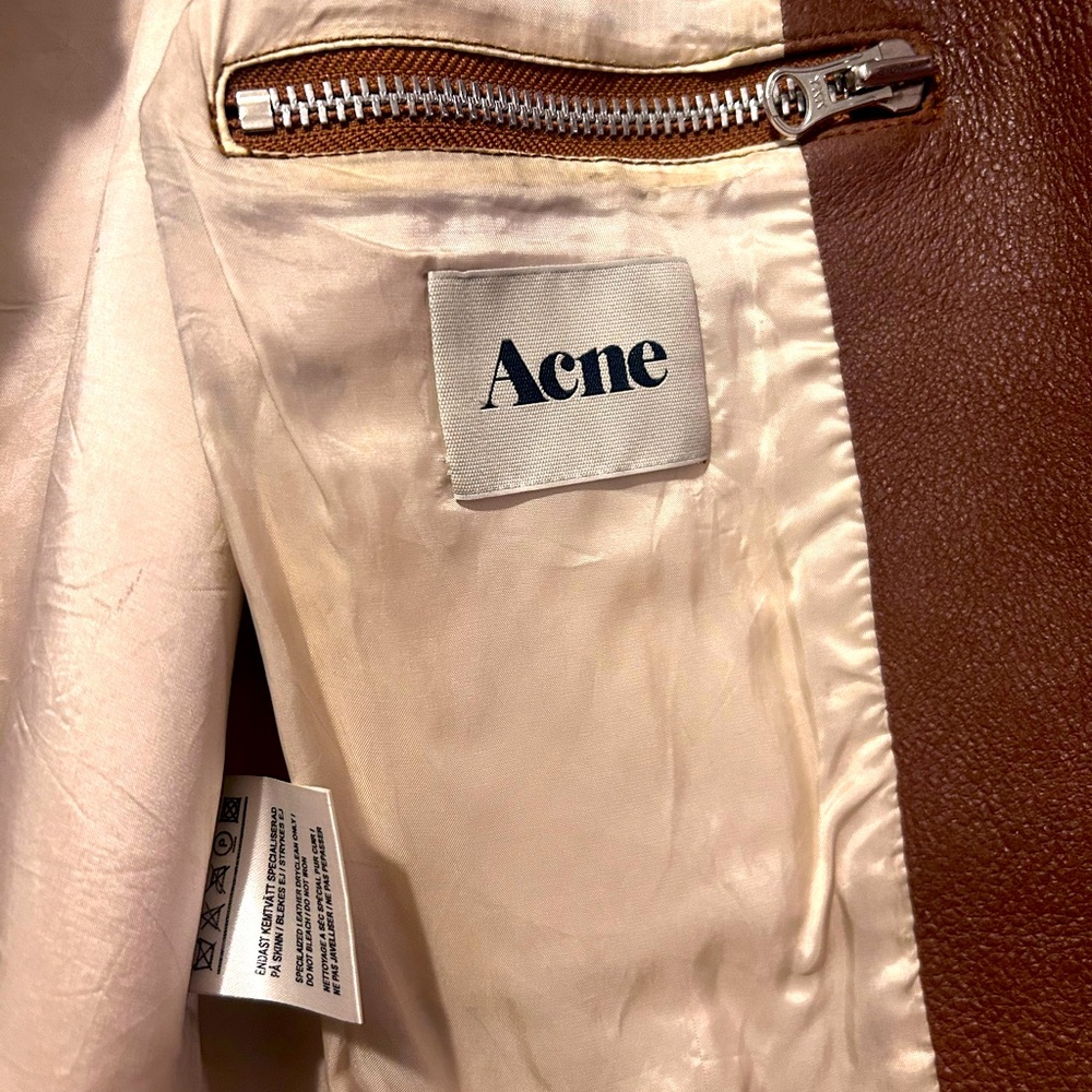 GUC brown leather jacket silk lined - Picture 6 of 15